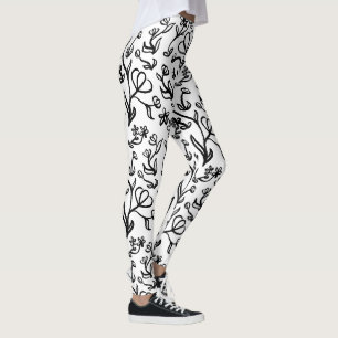 Bloemen Patroon in zwart-wit Leggings