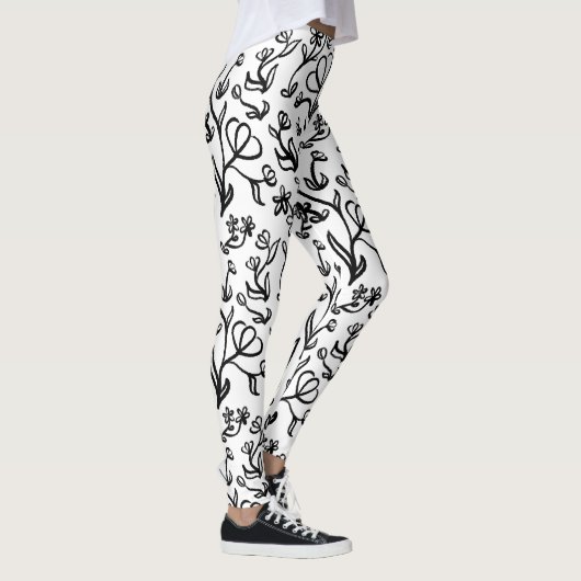 Bloemen Patroon in zwart-wit Leggings (Rechts)