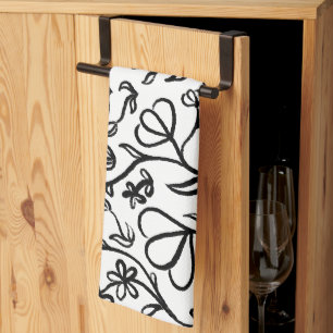 Bloemen Patroon in zwart-wit Theedoek