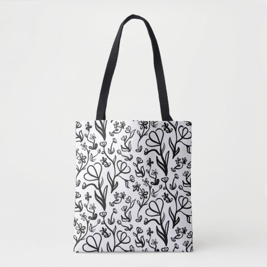 Bloemen Patroon in zwart-wit Tote Bag (Voorkant)