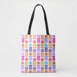 Bloemen Patroon Kleurrijke Retro Tote Bag