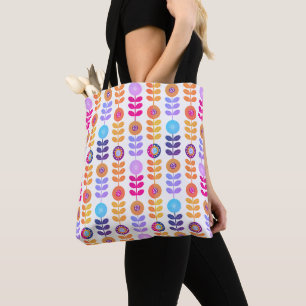 Bloemen Patroon Kleurrijke Retro Tote Bag