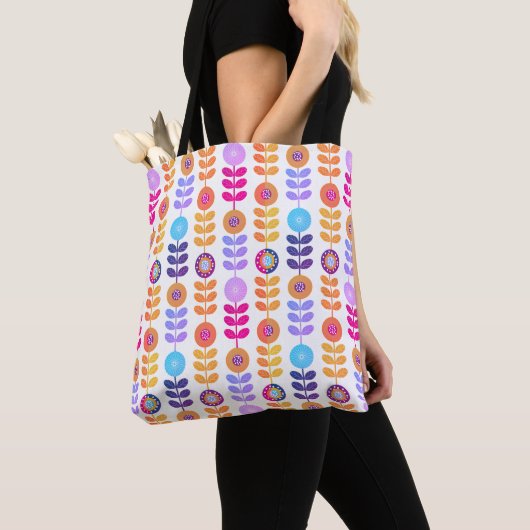 Bloemen Patroon Kleurrijke Retro Tote Bag (Dichtbij)