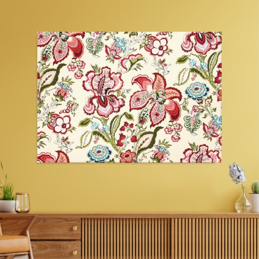 Bloemen Patroon Kleurrijke Trendy Bloemen Roze Gro Canvas Afdruk (Insitu (Woonkamer))