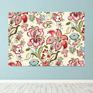 Bloemen Patroon Kleurrijke Trendy Bloemen Roze Gro Canvas Afdruk