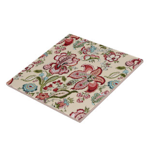 Bloemen Patroon Kleurrijke Trendy Bloemen Roze Gro Tegeltje