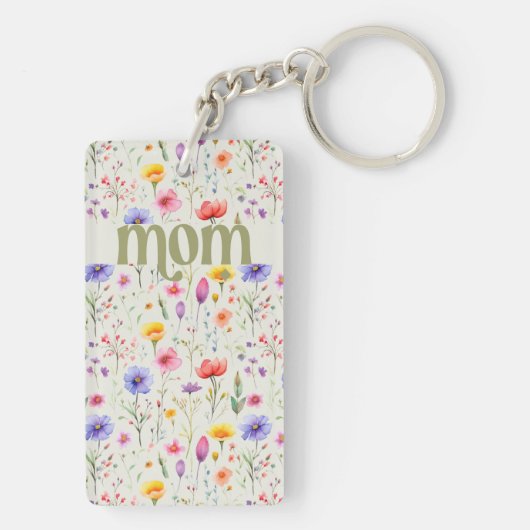 Bloemen Patroon Kleurrijke Wildflower Zachte Groen Sleutelhanger (achterkant)