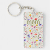 Bloemen Patroon Kleurrijke Wildflower Zachte Groen Sleutelhanger (Voorkant)