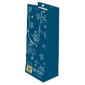 Bloemen patroon, Menorah, aangepaste naam Pascha Wijn Cadeautas (Achterkant Gekanteld)