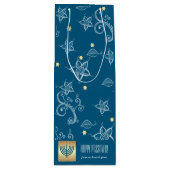 Bloemen patroon, Menorah, aangepaste naam Pascha Wijn Cadeautas (Voorkant)