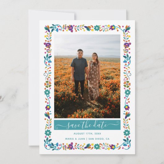 Bloemen Patroon Mexicaanse Stijl Foto Bruiloft Save The Date (Voorkant)