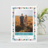 Bloemen Patroon Mexicaanse Stijl Foto Bruiloft Save The Date (Staand voorkant)