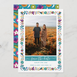 Bloemen Patroon Mexicaanse Stijl Foto Bruiloft Save The Date
