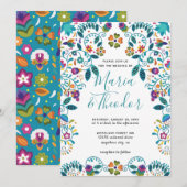 Bloemen Patroon Mexicaanse Stijl Luxe Bruiloft Kaart (Voorkant / Achterkant)
