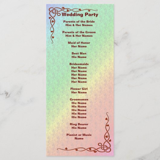 Bloemen Patroon Regenboog Herfst Bruiloft Programmakaart (Achterkant)