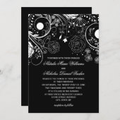 Bloemen Patroon Zwart/Wit - bruiloft uitnodiging (Voorkant / Achterkant)