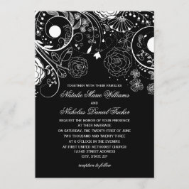 Bloemen Patroon Zwart/Wit - bruiloft uitnodiging