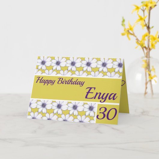 Bloemen patroonontwerp Mosterd / Paarse Verjaardag Kaart (Gele Bloem)
