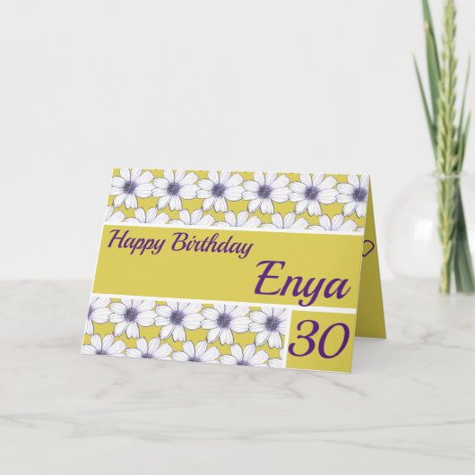 Bloemen patroonontwerp Mosterd / Paarse Verjaardag Kaart (Voorkant)