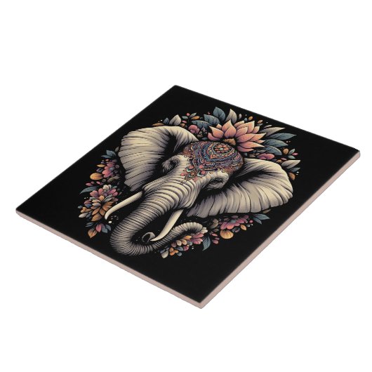 Bloemen pattereerde olifant in natuur tegeltje (Zijkant)