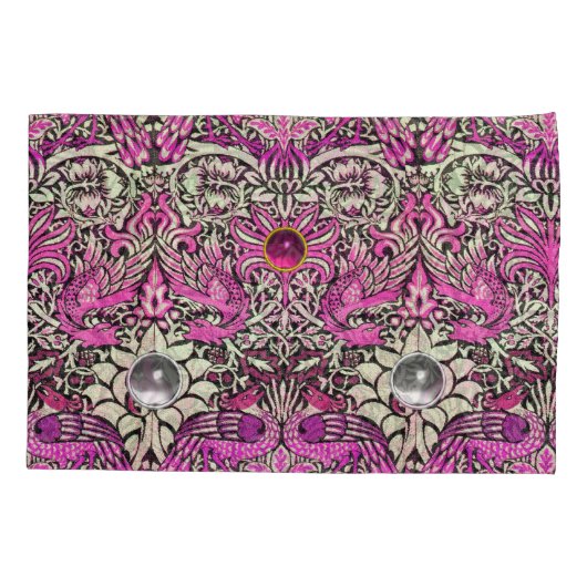 BLOEMEN,PAUWEN, DRAGONEN,ROZE WITTE EDELGESTEENTEN KUSSENSLOOP (Achterkant-Links)