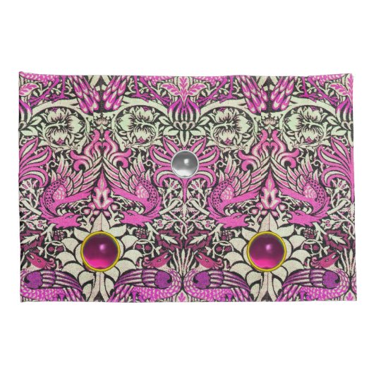 BLOEMEN,PAUWEN, DRAGONEN,ROZE WITTE EDELGESTEENTEN KUSSENSLOOP (Achterkant-Rechts)