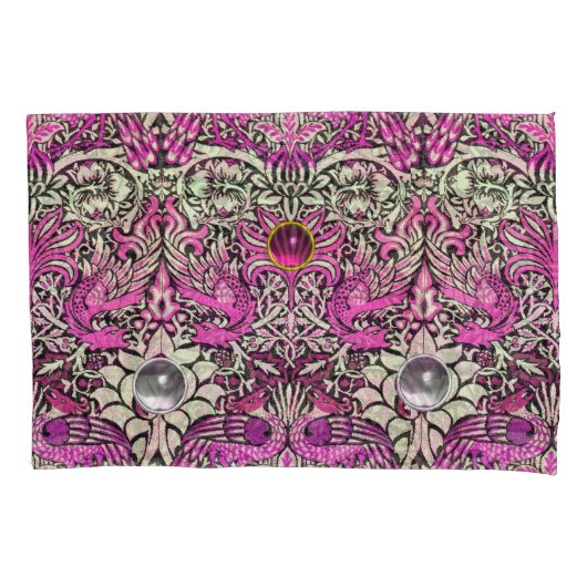 BLOEMEN,PAUWEN, DRAGONEN,ROZE WITTE EDELGESTEENTEN KUSSENSLOOP (Voorkant-Links)