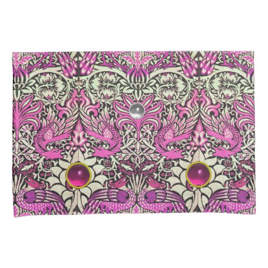 BLOEMEN,PAUWEN, DRAGONEN,ROZE WITTE EDELGESTEENTEN KUSSENSLOOP (Voorkant-Rechts)