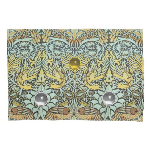 BLOEMEN, PAUWEN, DRAKEN, GELE WITTE EDELSTENEN KUSSENSLOOP (Voorkant-Links)