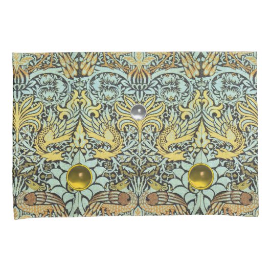 BLOEMEN, PAUWEN, DRAKEN, GELE WITTE EDELSTENEN KUSSENSLOOP (Voorkant-Rechts)