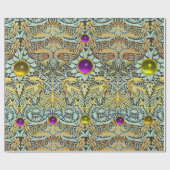 BLOEMEN, PAUWEN, DRAKEN, PAARSE GELE EDELSTENEN CADEAUPAPIER (Vlak)