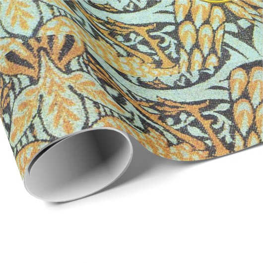 BLOEMEN, PAUWEN, DRAKEN, PAARSE GELE EDELSTENEN CADEAUPAPIER (Rol Hoek)