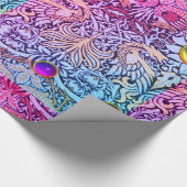 BLOEMEN, PAUWEN, DRAKEN, ROZE PAARSE GELE PARELTJE CADEAUPAPIER (Hoek)