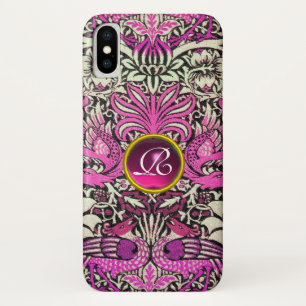 BLOEMEN,PAUWEN EN DRACEN EDELGESTEENTE MONOGRAM iPhone X HOESJE