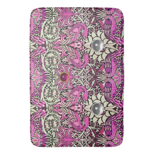 BLOEMEN, PAUWEN EN DRAKEN, ROZE WITTE EDELSTENEN BADMAT (Voorkant Verticaal)