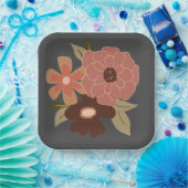 Bloemen Peach Grey Botanical Event Papieren Bordje (Feest)