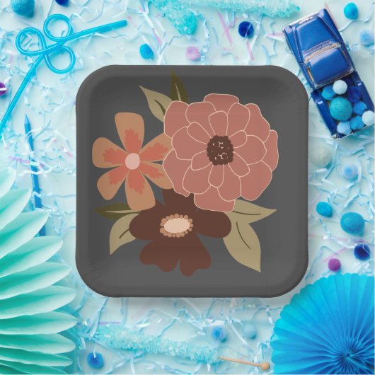 Bloemen Peach Grey Botanical Event Papieren Bordje (Feest)