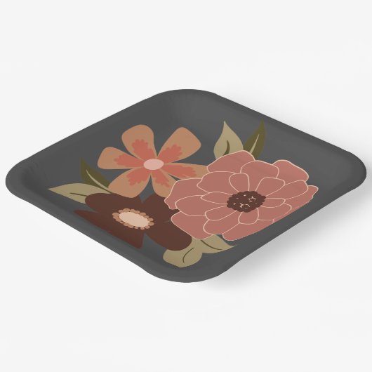Bloemen Peach Grey Botanical Event Papieren Bordje (Gebogen)