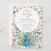 Bloemen Peacock & Feather bruiloft uitnodiging (Voorkant)