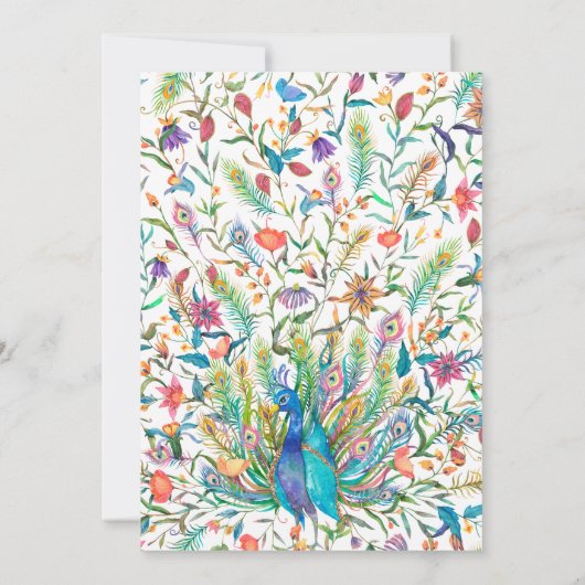 Bloemen Peacock & Feather bruiloft uitnodiging (Achterkant)