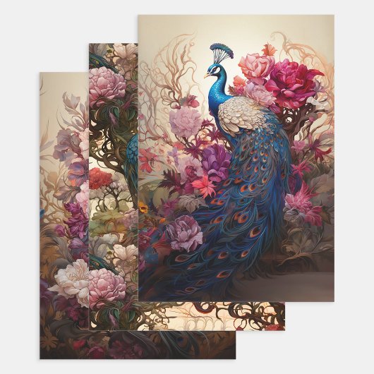  Bloemen Peacock Victoriaans Art Nouveau Inpakpapier Vel