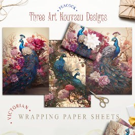  Bloemen Peacock Victoriaans Art Nouveau Inpakpapier Vel