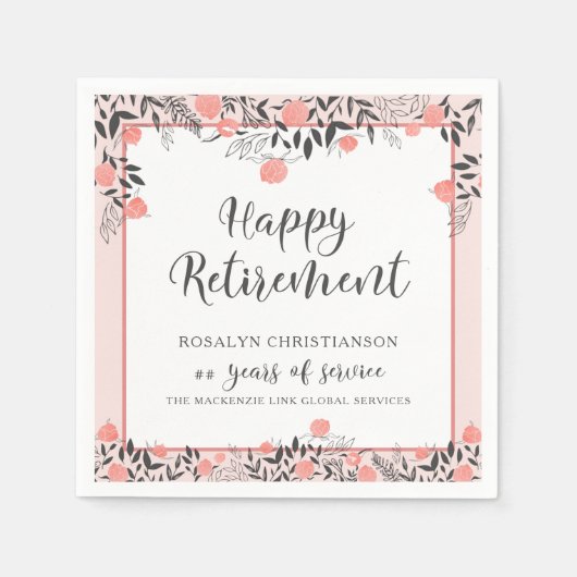 Bloemen Pensioen Blush Pink Rose Gold Script Naam Servet (Voorkant)
