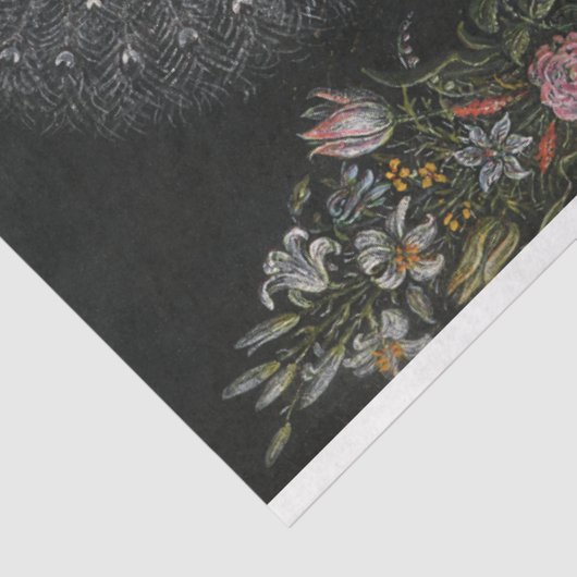 Bloemen, peracock, Butterflies en kalligrafie Tissuepapier (Detail)