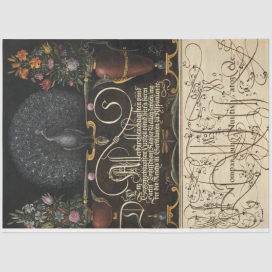 Bloemen, peracock, Butterflies en kalligrafie Tissuepapier (Voorkant)