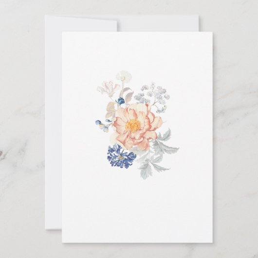 Bloemen Perzik Blush Blauw Bruiloft Kaart (Achterkant)