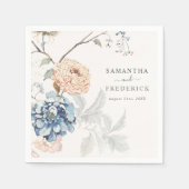 Bloemen Perzik Blush Blauw Bruiloft Servet (Voorkant)