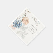 Bloemen Perzik Blush Blauw Bruiloft Servet (Hoek)