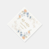 Bloemen Perzik Blush Blauw Bruiloft Servet (Hoek)
