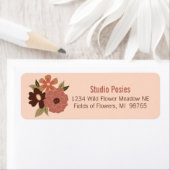 Bloemen Perzik Bruin Bloem Patroon Stationery Etiket (Insitu)